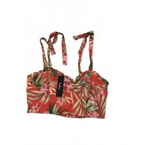 Lulus Island Experience Red Tropical Tie-Strap Bustier Crop Top NWT Size M